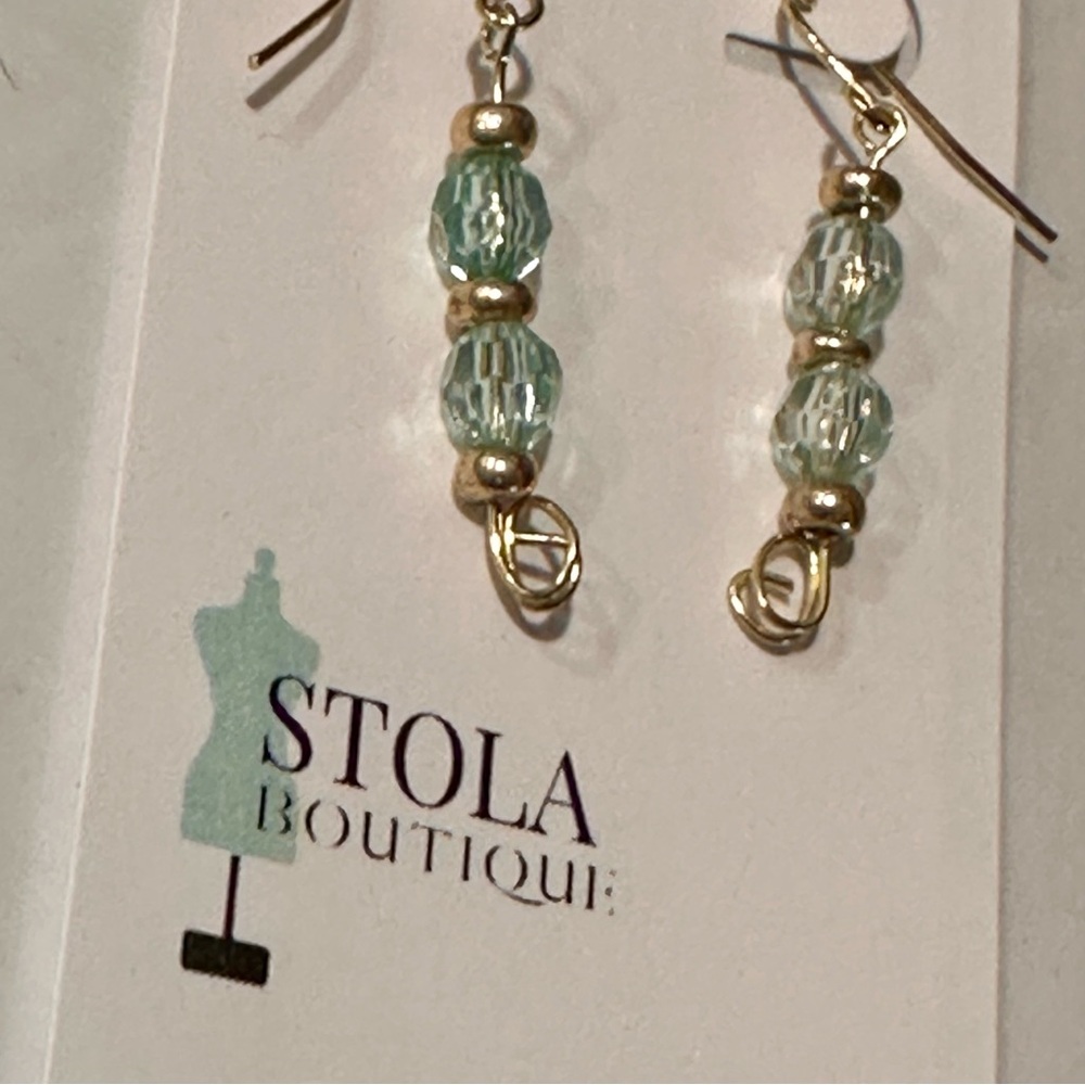 Beautiful Aqua and Gold Dangle Earrings - Picture 7 of 9